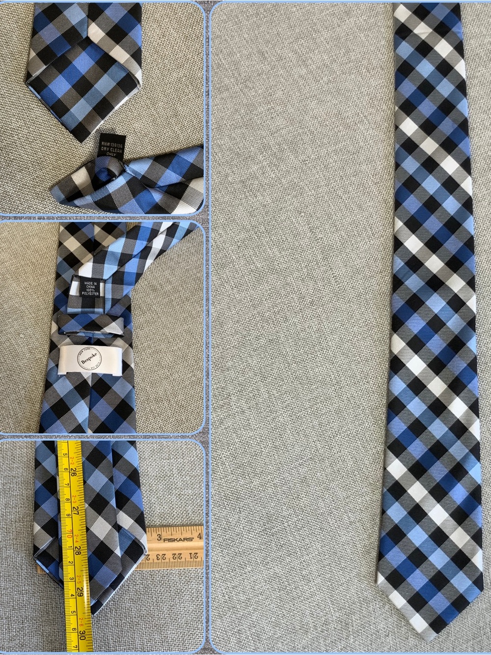 Bespoke Blue Black White Plaid Men's Tie